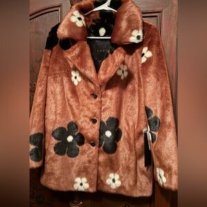 Eaves Brown Floral Faux Fur Coat